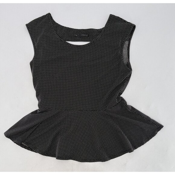 Maurices Black & White Polka Dot Peplum Peekaboo Back Blouse Sz L Preppy‎ Event - Picture 6 of 8